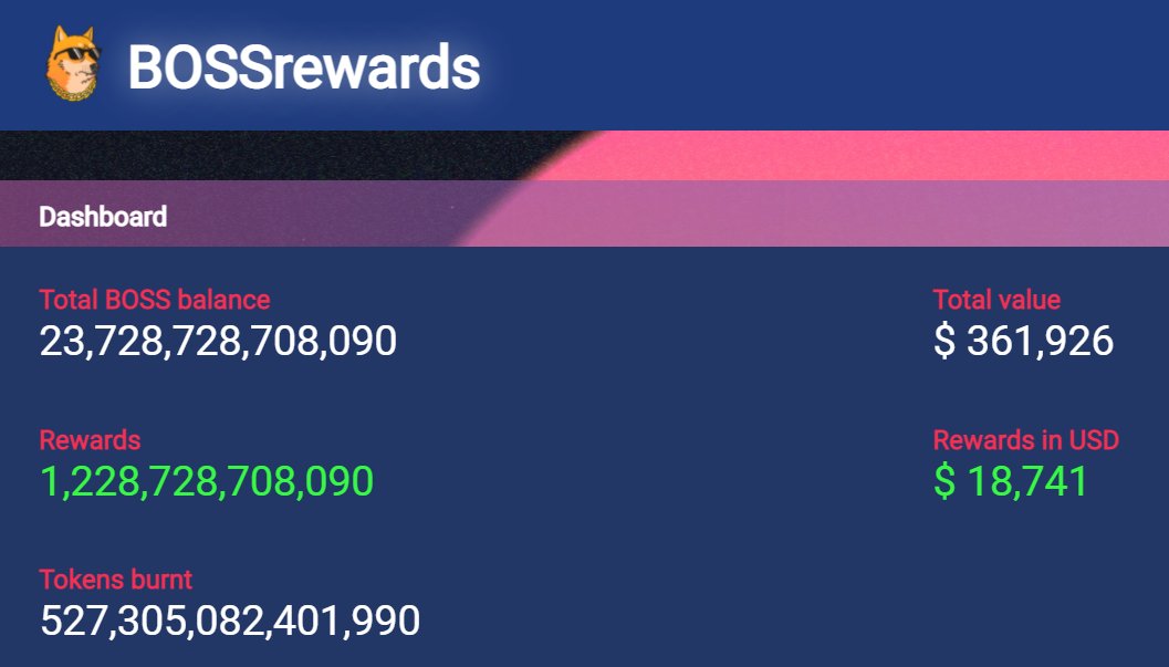 ZeroWaiting's tweet photo. One of my wallets with $BOSS token has generated passively $18.7k this month.

The cool thing with Boss Token is, with all the bears and bulls fighting, you win even if the chart trades sideways. https://t.co/EXC2KZodQm