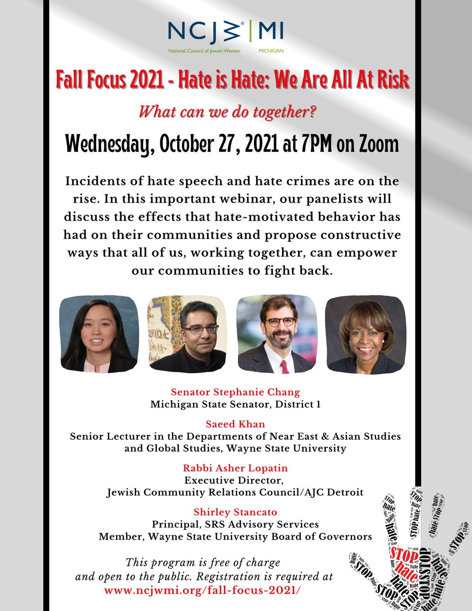 Save the Date for our Fall Focus event! Hate is Hate: We Are All At Risk. #saynotohate