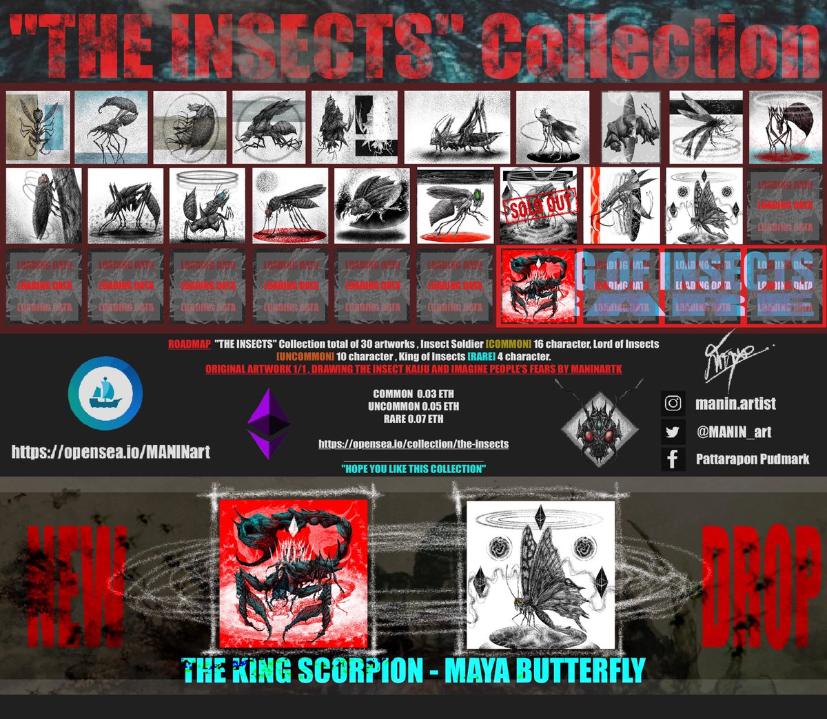 ⚡️UPDATE "THE INSECTS"⚡️
size 4000px X 4000px [ 300dpi ]

✅Minted 20/30 [C-16, UC-10, R-4]

I love it and hope you like insect kaiju

opensea.io/collection/the…

#NFT #NFTcollectibles #NFTCommunity #nftcollector #openseanft #nftart #NFTTHAILAND #NFTs #NFTdrop #NFTshill #NFTshare