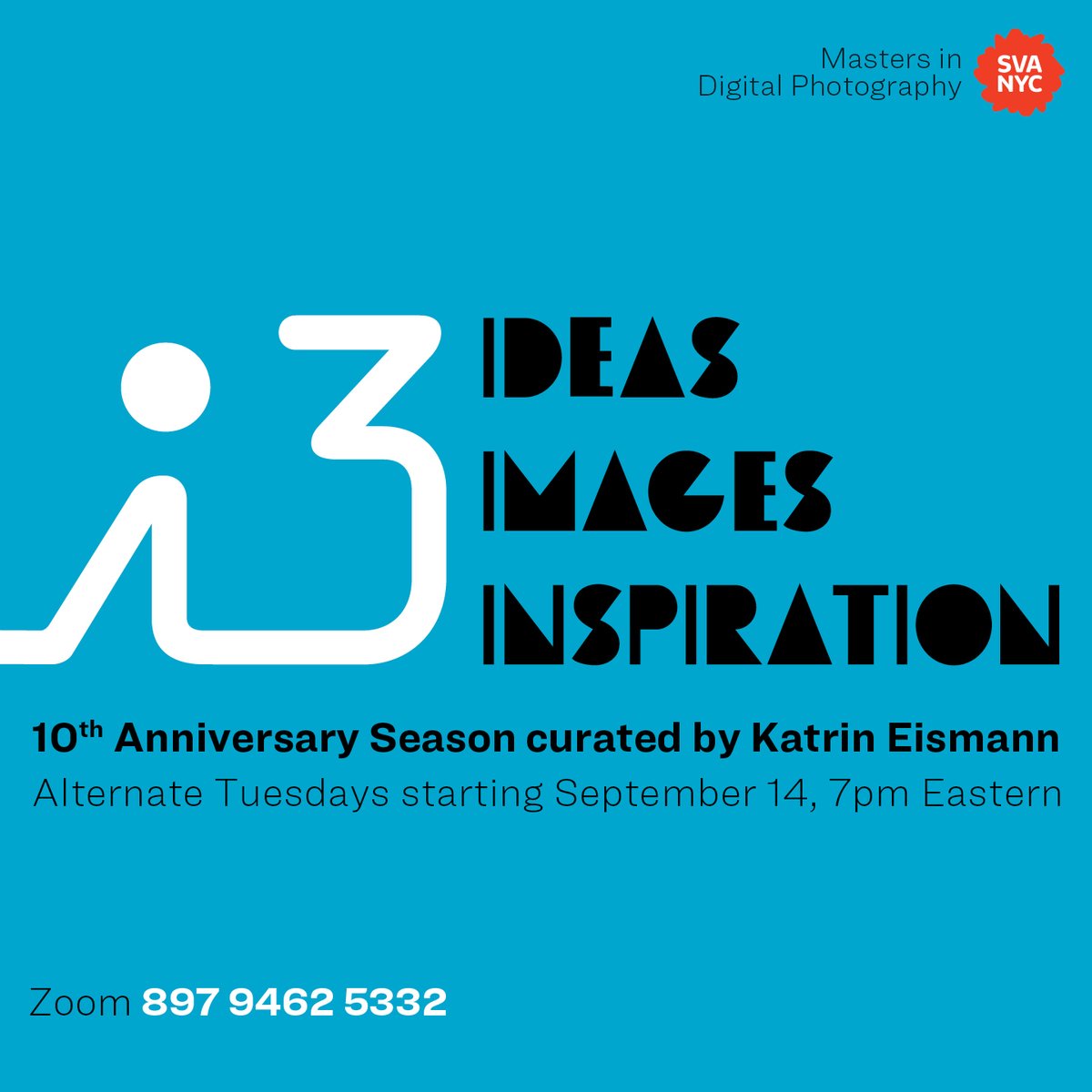 SVADigitalPhoto's tweet photo. A reminder that the 10th anniversary of our i3 Lecture series is kicking off this upcoming Tuesday, with Jaime Permuth returning as our first speaker! We will also be welcoming back founding chair Katrin Eismann as our curator!
#MPSDP #SVA #i3 https://t.co/5fduVYTeHn