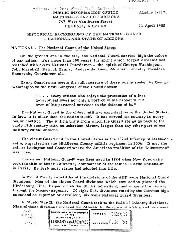 StateLibAZ's tweet photo. This month is the 156th anniversary of the @AZNationalGuard.πΊπΈ
There are over 25 different documents about the National Guard on the #ArizonaMemoryProject, including these two, which provide some history of the reserve force.
https://t.co/c53RjWLQnZ
#ArizonaStatePublications https://t.co/BmDX6HYGLa
