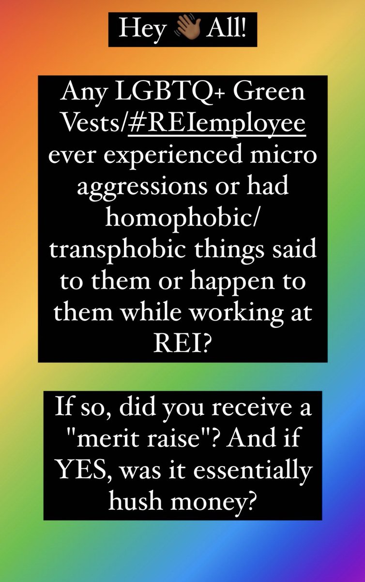 #REIemployee’s shouldn’t have to tolerate being harassed and discriminated against in or outside the workplace! REI had a serious work culture problem that the leadership refuses to fully address….