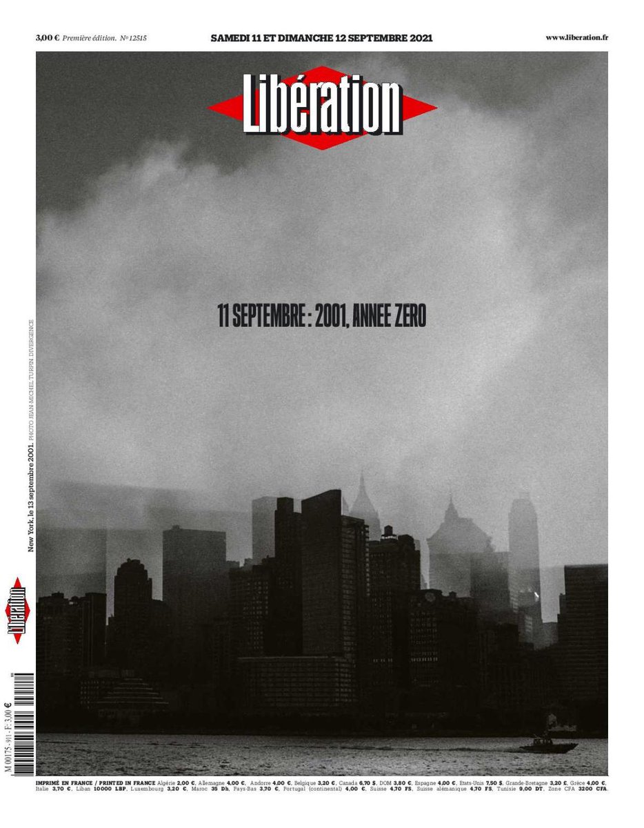 libe's tweet image. À la une de Libération ce week-end : 

⚫️ 11 septembre : 2001, année zéro

👉 journal.liberation.fr