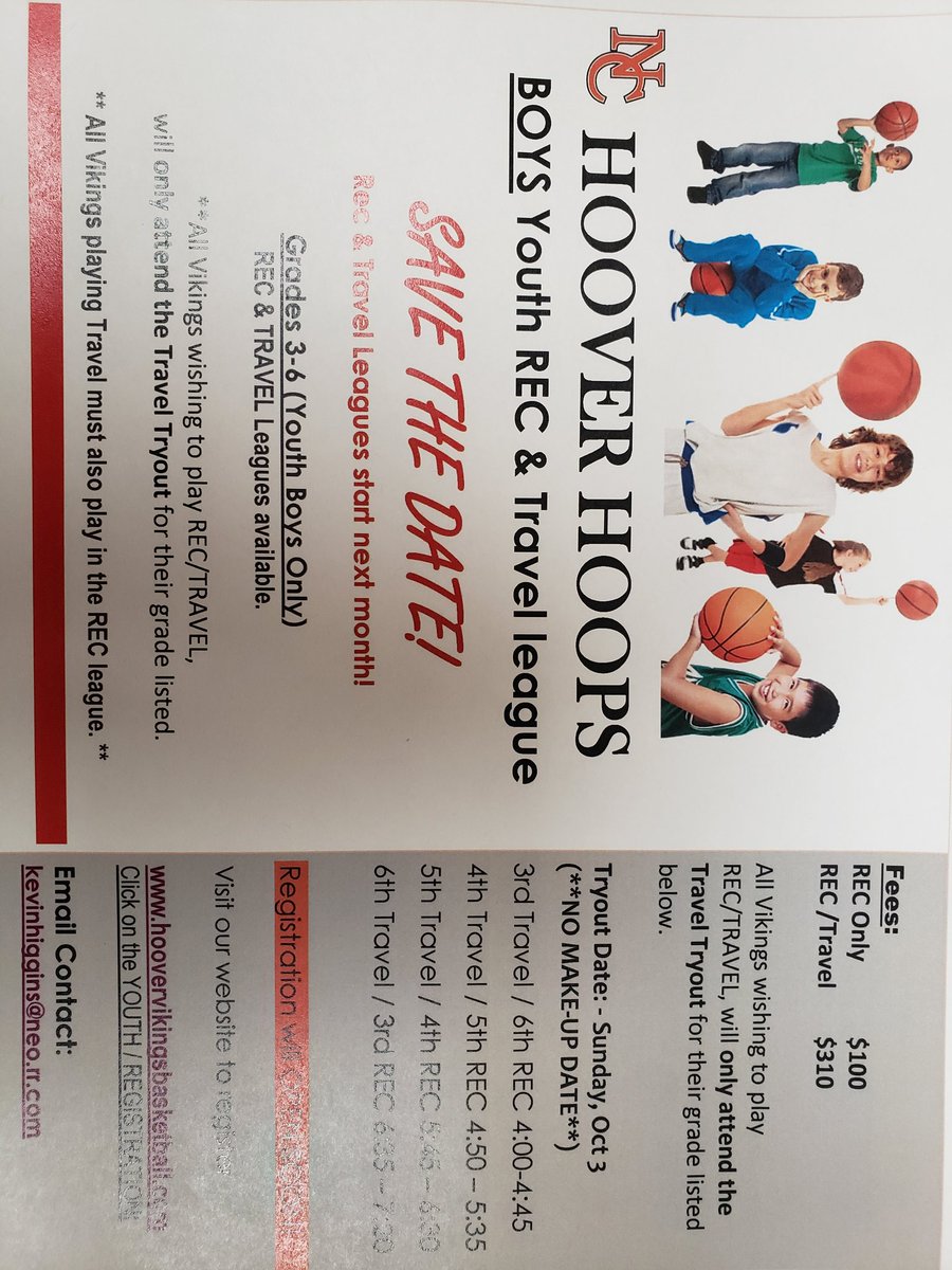 Hoover hoops boys youth Save The Date! Registration will open soon. Get in there early!!
#BurntheBoats 
#HooverHoops