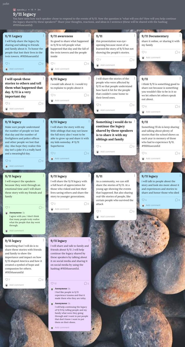 Impressed with my <a href="/DundeeCrownAVID/">D-CHS AVID</a> students' commitment to learning and sharing the stories of 9/11 after watching Anniversary in Schools #911MuseumEd #ThisisAVID @D300Wetzel <a href="/911Museum/">Ground Zero Museum</a>  padlet.com/ejacobs_c/a1v0…