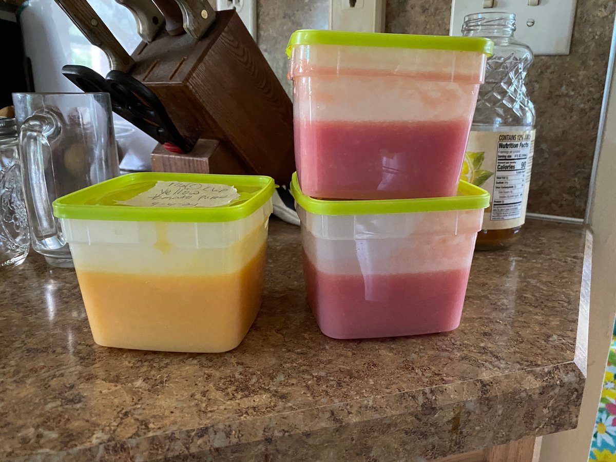 105April's tweet image. When you have too many tomatoes to eat before they spoil.Remove the skins, purée and freeze!!