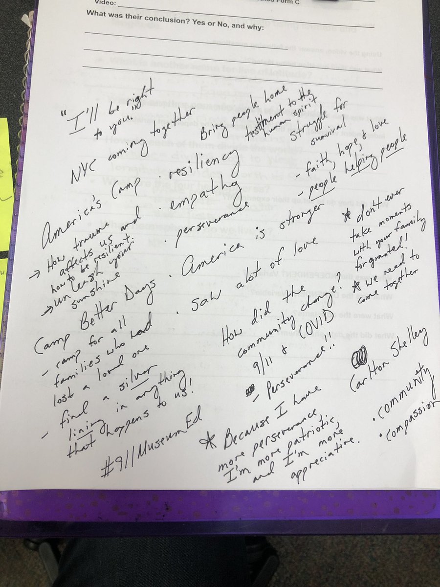 JoshClancy31's tweet image. My 6th grade Social Studies classes participated in a 9/11 webinar hosted by @Sept11Memorial. So powerful and let’s just say myself and students were shedding some tears. Highlights were: people helping people and to always find a silver lining! #911MuseumEd