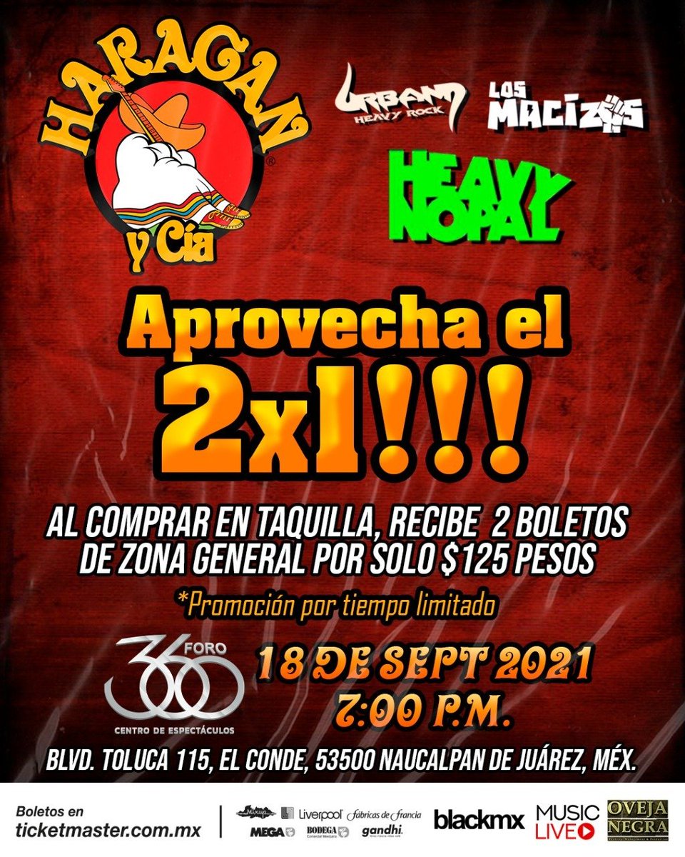 Radio_TRock's tweet photo. QUE OFERTÓN‼Aprovecha el 2x1 😱 para ver a @ElHaraganyCia #HeavyNopal #Urband y #LosMacizos
en @foro360
🔥 18 de septiembre 7:00 pm 🔥
** PROMOCIÓN LIMITADA ** https://t.co/uSZTbzcFgq