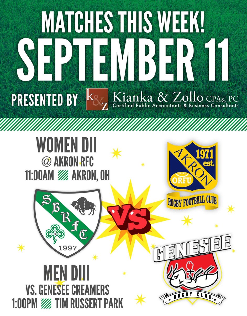 Both teams in action this week! Women are at <a href="/AkronRugby/">Akron Rugby</a> (kickoff at 11:00am) and men are home versus Genesis Creamers (kickoff at 1:00pm)!