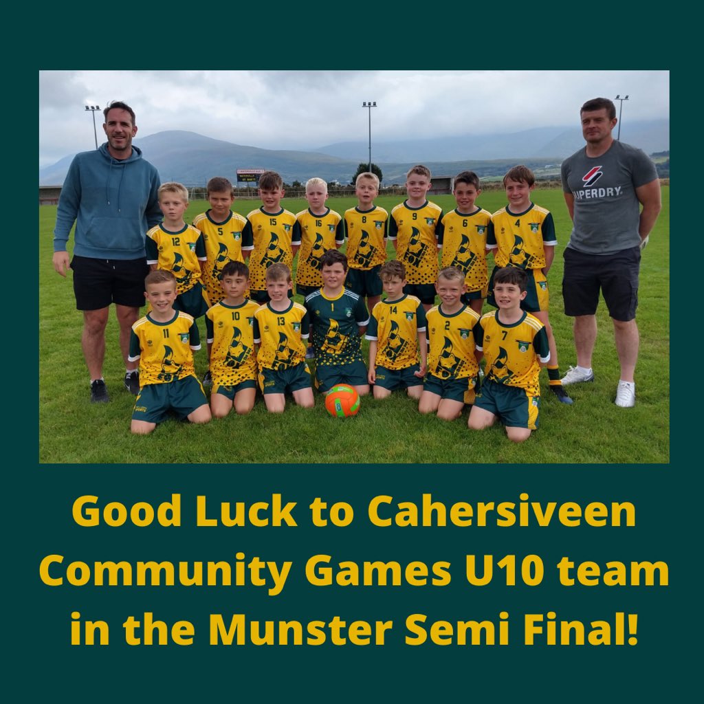 Skellig Rangers would like to wish the Cahersiveen Community Games U10 team the very best of luck in the Munster Semi Final vs Ballincollig this Saturday. If they are successful, the final will take place on Saturday evening! Very best of luck lads 👏🏼