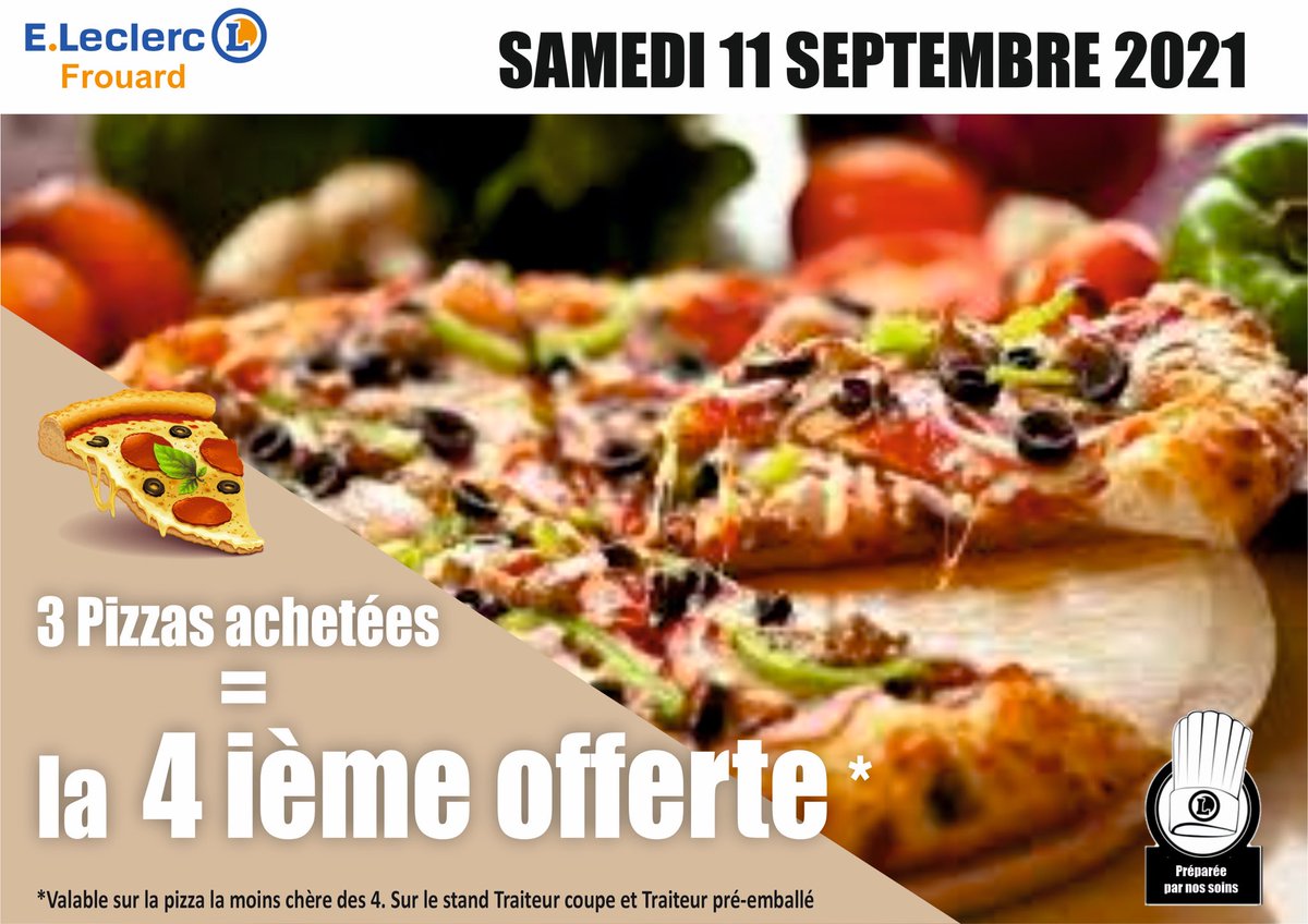 EleclercFrouard's tweet photo. 🍕Samedi c'est 𝐏𝐈𝐙𝐙𝐀 𝐏𝐀𝐑𝐓𝐘' ! 🍕

Et Uniquement ce Samedi 11 Septembre 
👉 𝙋𝙤𝙪𝙧 3 𝙥𝙞𝙯𝙯𝙖𝙨 🍕 𝙖𝙘𝙝𝙚𝙩é𝙚𝙨, 𝙡𝙖 4è𝙢𝙚 𝙚𝙨𝙩 𝙤𝙛𝙛𝙚𝙧𝙩𝙚* (la moins chère des 4)!
Pourquoi se priver ? 🙃

* voir conditions en magasin https://t.co/NFGf8hytvE