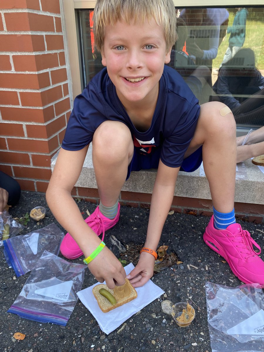 MsYesnes's tweet photo. Fridays are exploration days! Today we read about the infamous combination of the peanut butter &amp; pickle sandwich! Then, predicted if we’d like it. Then, we made the sandwich &amp; tried it! Finally, we wrote descriptive reviews whether we 👍or👎!! #exploration #ASmultiagefamily https://t.co/CqlIgRmXwi