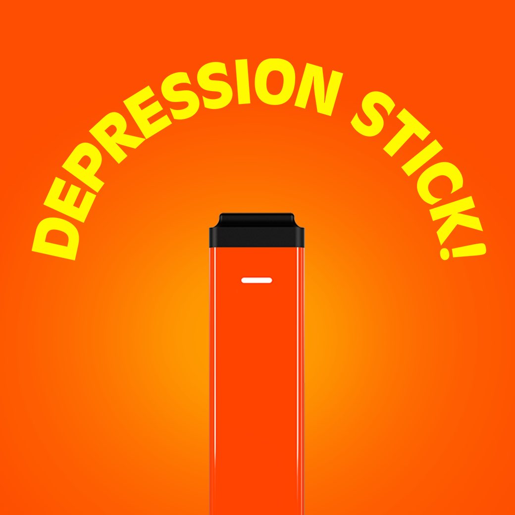DepressionStick's tweet image. Vaping nicotine can amplify feelings of anxiety and depression, but instead of hiding that, we embraced it. Actually, we put it in our name. Introducing, Depression Stick! Learn more: bit.ly/3ns4WAh