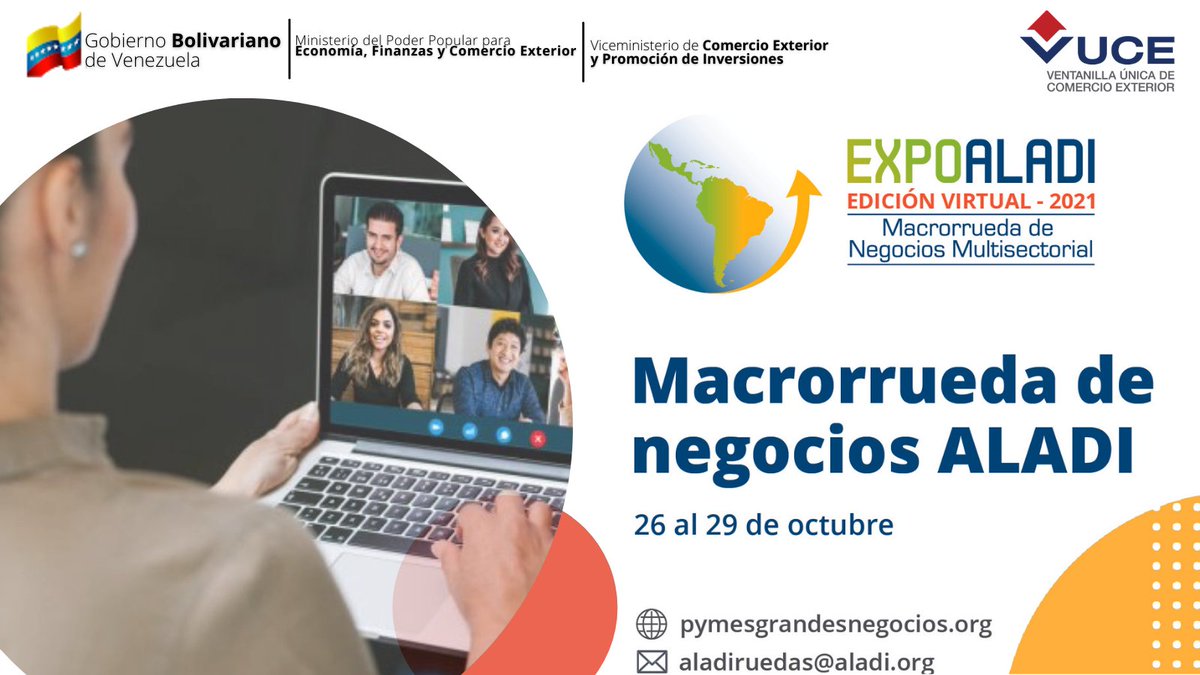 <a href="/ALADI_SG/">ALADI</a> Ya están abiertas las inscripciones para EXPO ALADI, Edición Virtual 2021 - Macrorrueda de Negocios Multisectorial.

<a href="/expoaladi/">EXPO ALADI</a>
 es la cuarta rueda de negocios del año.

📆 26-29 de octubre.

Símbolo de enlace Registro: pymesgrandesnegocios.org/centro-de-nego…

#ALADI