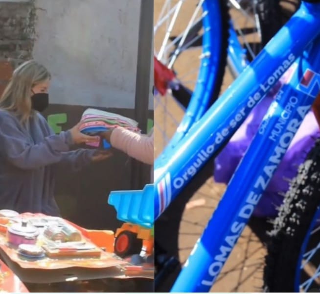 Jorge Ferraresi Ministro de Habitad ex intendente de Avellaneda regalando bicicletas a dias de las elecciones, Jessica Cirio de Inzaurralde regalando ropa,biciletas, y plata en Lomas de Zamora.   PERONISMO DESDE LA EPOCA DE LA EVA Y SUS SIDRAS,PAN DULCES,MAQUINAS DE COCER Y BICIS