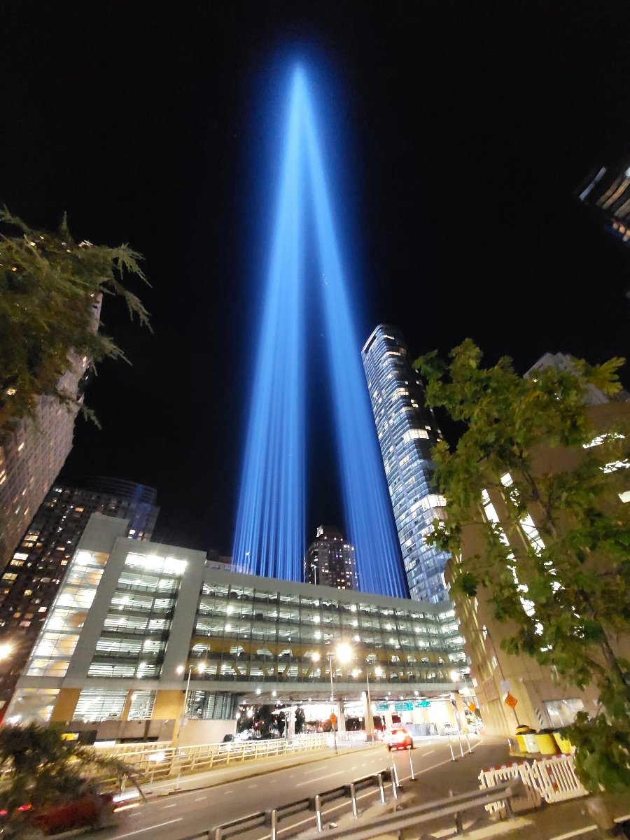 Son took pics of the 9/11 #TributeinLight from NYC Ferry and up close! #NeverForget911