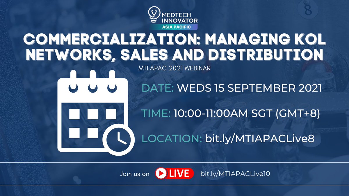 MedTechAwards's tweet photo. The #MedTechInnovatorAPAC webinar series is coming to a close. Join us 15 September at 10:00am SGT (GMT +8) for our final webinar on commercialization in the #medtech industry.
Click the link to join our LIVE: https://t.co/QwouiH0MBn https://t.co/Zw7cDz2uqJ