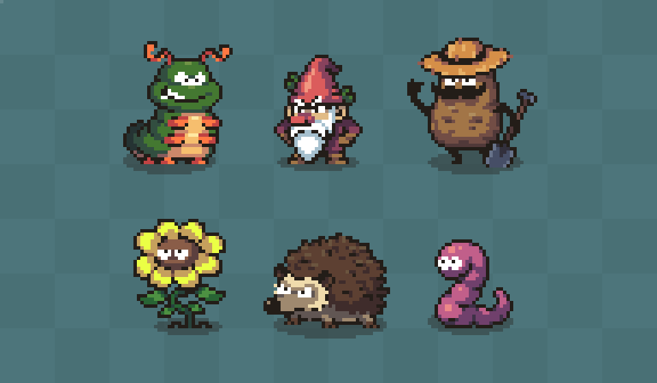 PixelFrogStudio's tweet photo. Garden characters for Project Green Hell @GreenHellDev1 
#pixelart #gamedev #indiedev https://t.co/nMQaUpXKrm