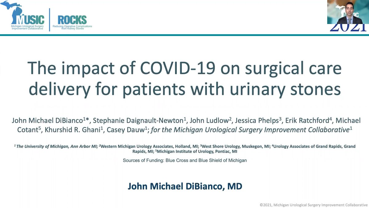 MUSICUrology's tweet photo. .@DrJohnMDiBi just "presented", "The impact of COVID-19 on surgical care delivery for patients with urinary stones" Great work! #AUA21 #AUA2021 #ROCKS #KidneyStones https://t.co/VK0DMbk73I