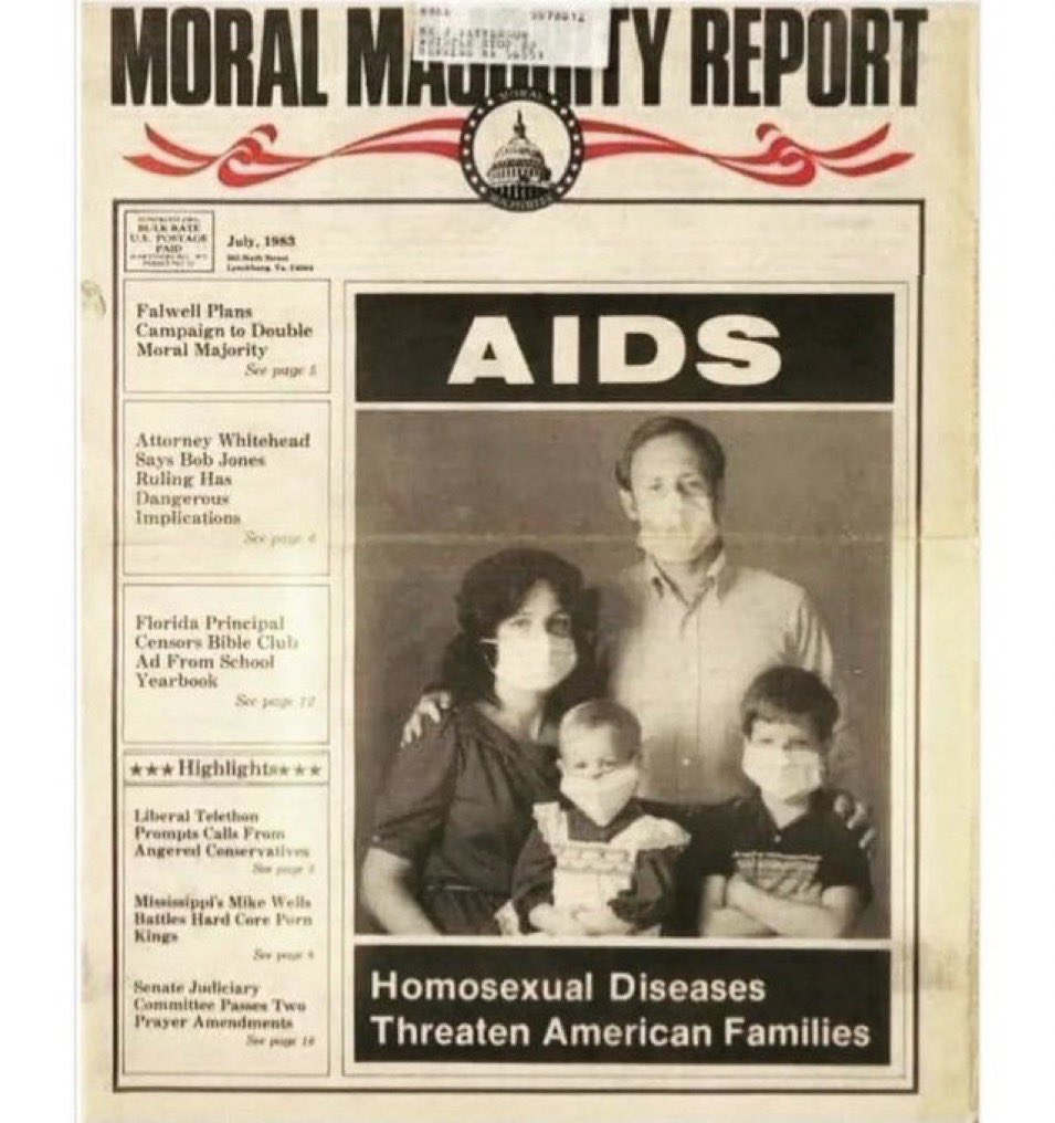 THIS IS HILARIOUS... AIDS IS NOT AIRBORNE Never forget the same people who were lying to you about AIDS then, are the same people lying to you about COVID now. 1n 1983 the evangelical/extreme-right were demonizing HIV & AIDS. They were PRO-MASK. 01