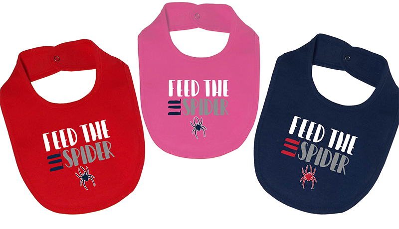 URSpidershop's tweet photo. The bib of bibs has arrived for those future Spiders! Choose your favorite color when you order your own Feed the Spider bib now.

https://t.co/NUPmuogLUQ https://t.co/YZtwJ7AML3