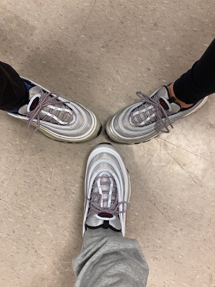 jeffyoo's tweet photo. @atmos_usa I love these Air Max 97s (matched w/ my co-workers spontaneously so I had to take a pic) because during my childhood I saw my ‘cool’ uncle wear it. It’s a perfect silhouette bc it looks sleek and simple, and yet very comfortable for everyday wear. #atmoscollectorsclub SZ 11 https://t.co/QJotVoP50j