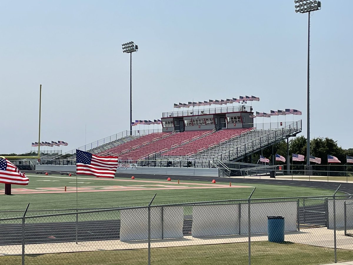 The flags around the stadium look great!  USA.  #NeverForget #911Anniversary