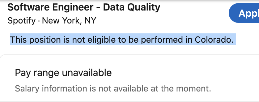 CO Equal Pay on Twitter: "@SpotifyEng Why is Colorado excluded from remote  work? Does Spotify oppose posting salary ranges for the CO Equal Pay for  Equal Work Act? As a company that