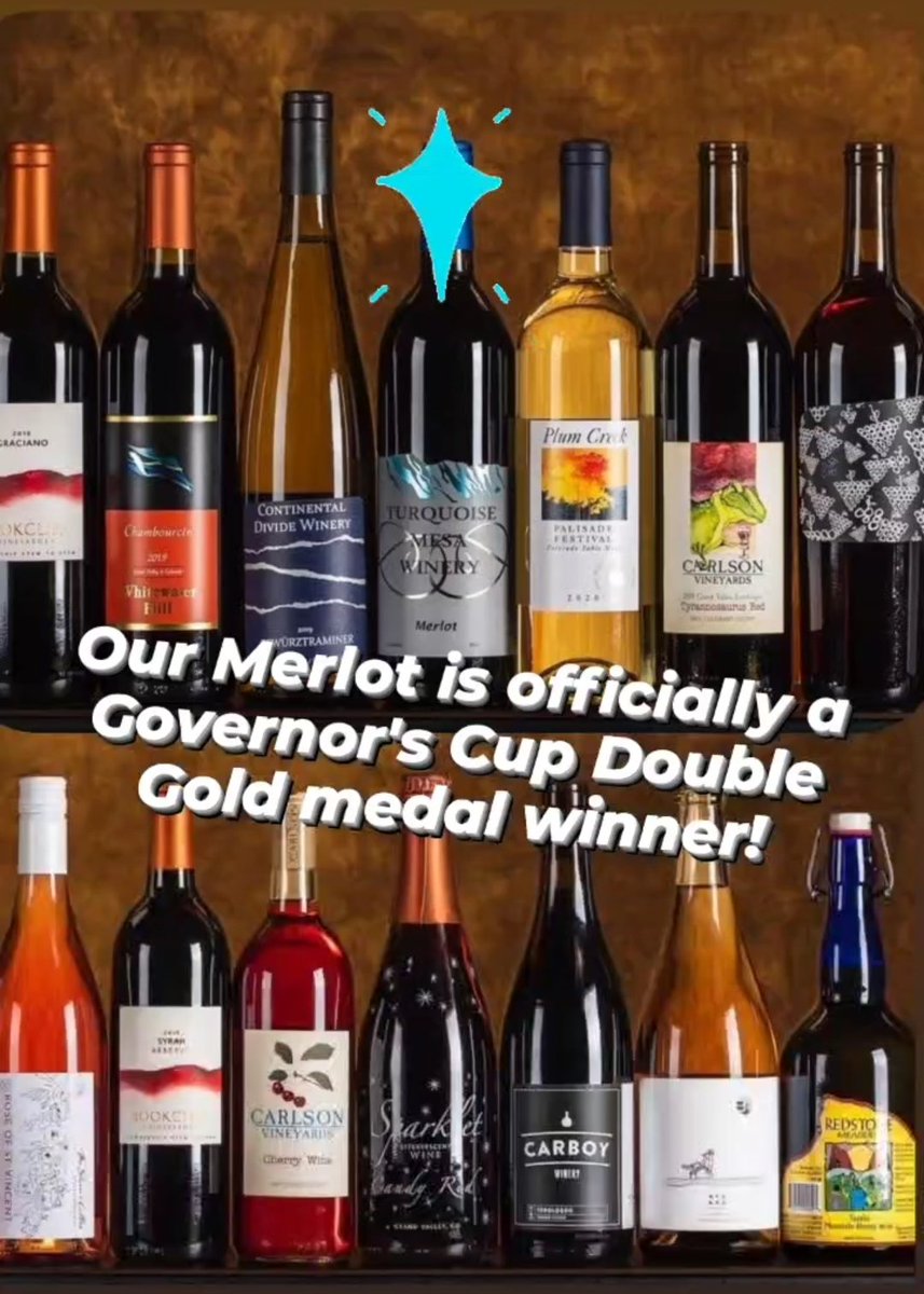 TurquoiseMesa's tweet photo. Our Merlot was awarded double gold in the 2021 Colorado Governor's Cup! Congratulations to all our fellow medal winners, we are in great company.
You can find more about this competition at:
https://t.co/kQzwgCwEte https://t.co/AQsgs5neNZ