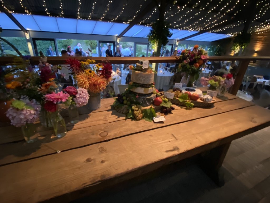 Cazlar123's tweet photo. At a wedding in a barn ๐ฉ๐ฐ๐ผcake is a cheese cake - very nice ๐ ๐ง
#bitofado https://t.co/MIErOSwu5G