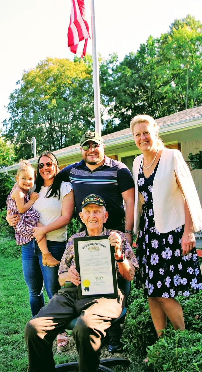 amiller0311's tweet image. My family & I had the honor of joining #Ohio Senator @kristinaroegner in Cuyahoga Falls as she presented a proclamation to 95 year old WWII veteran & Bronze Star recipient, PFC Jack McClure, who participated in D-Day & the Battle of the Bulge! #Hero #OhioVets