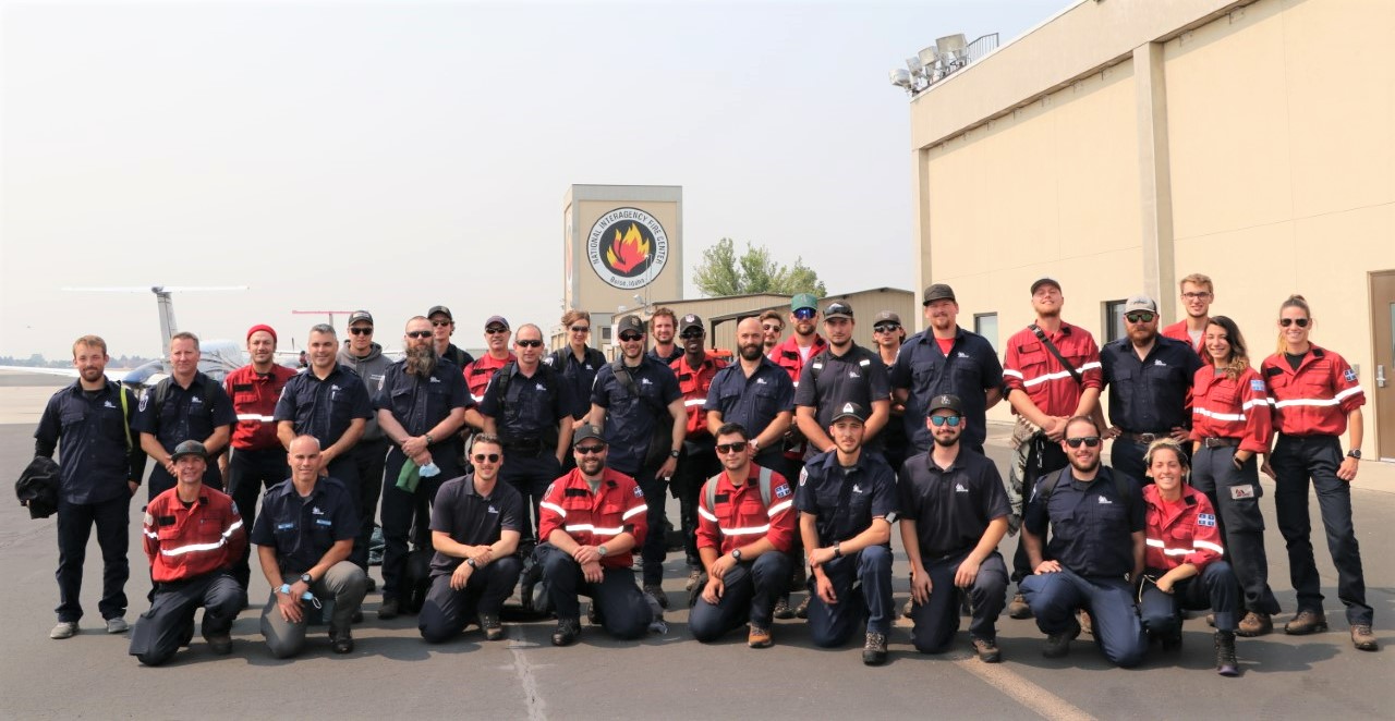 Canadian crews pose for a group photo after their arrival at NIFC on September 8, 2021. Credit: Jennifer Myslivy, BLM