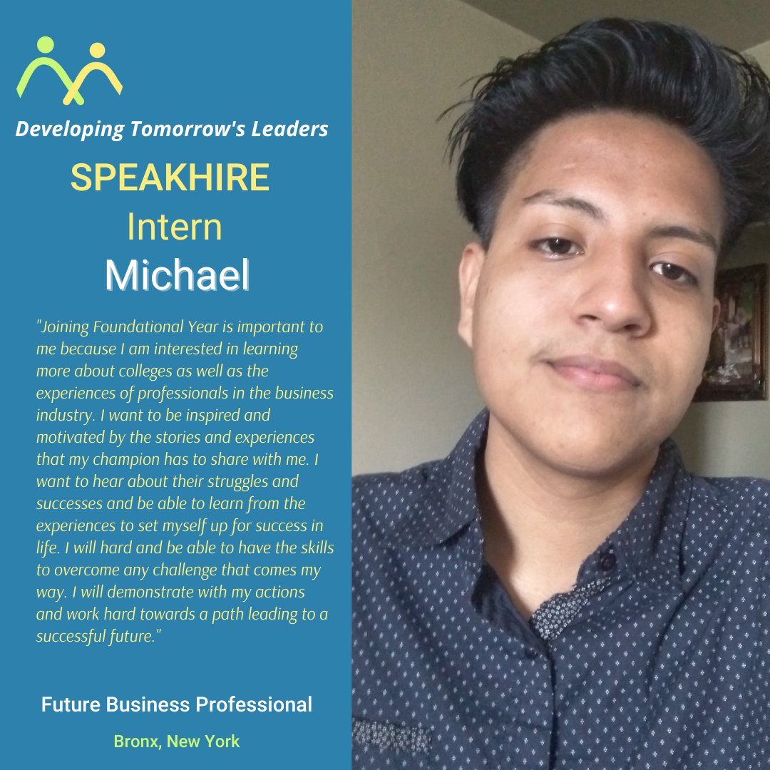 SPEAKHIRE's tweet photo. Are you in #Business? Please welcome Michael, a student interested in business. With the right support and internships, we know he'll be a future workforce leader. Michael, we love supporting you in your growth towards your career! 

#developingtomorrowsleaders #schooltocareers https://t.co/kDeO9BzFi0