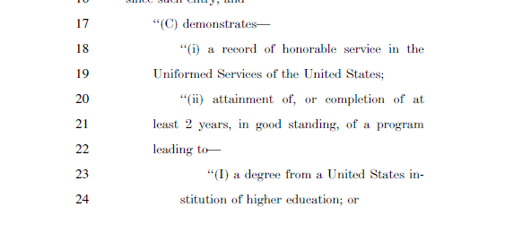 ReichlinMelnick's tweet photo. In addition, to qualify under the Dreamer portion, a person  must either:

1) Serve honorably in the Uniformed Services;
2) Graduate from college or a postsecondary vocational school;
3) Show 3 years of consistent earned income; or
4) Be enrolled in 2) and in a training program. https://t.co/N0UZlvUf4g