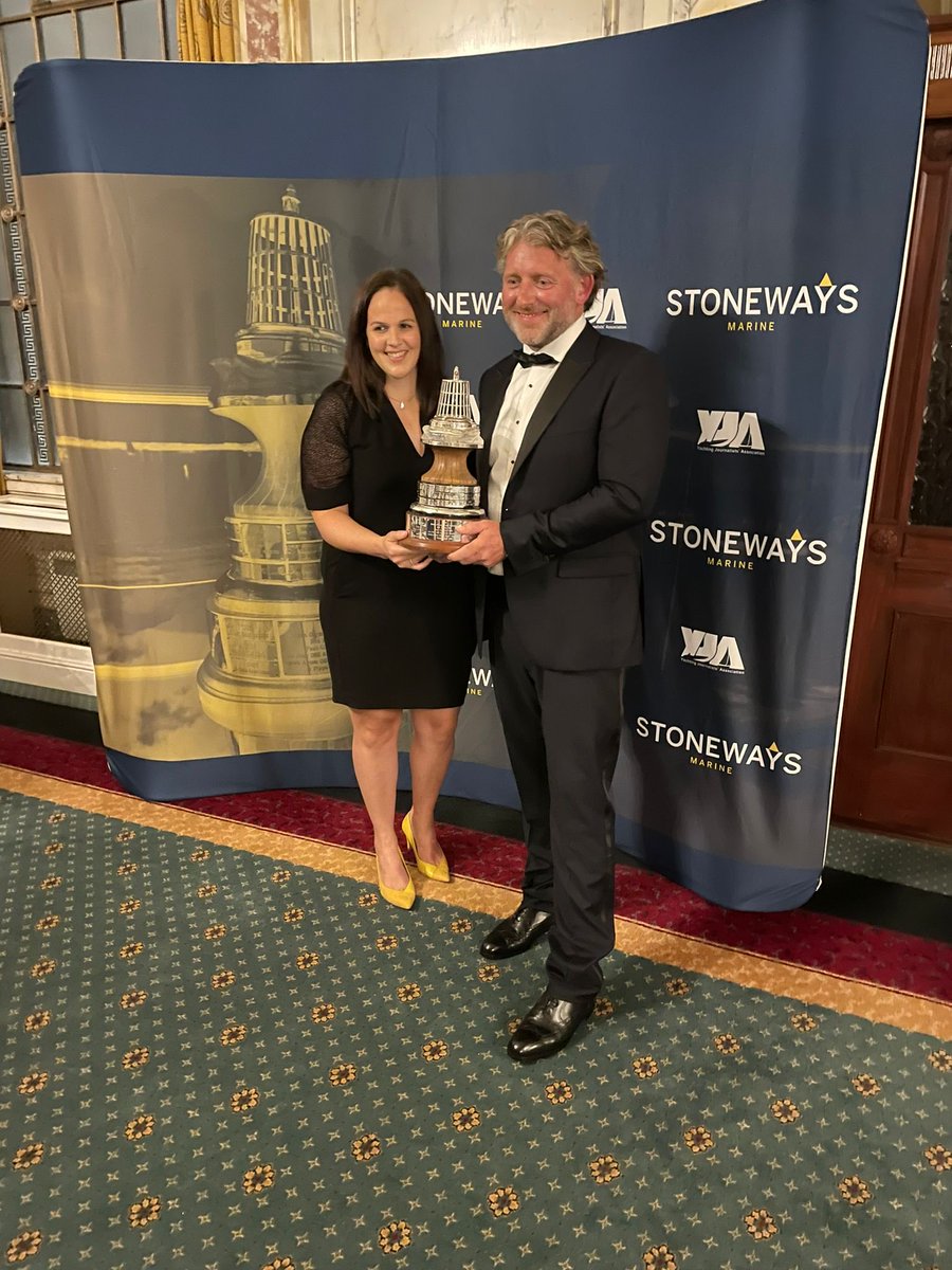 yachtingjournos's tweet photo. Thrilled! Left Lou Adams, Ops Director & Joff Brown Technical Director of @PipHareOceanRacing with the Yachtsman of the Year Award collected on Pip’s behalf. #YOTY #YJAAwards #PipHare #StonewaysMarine https://t.co/OZ3yPdGvvp