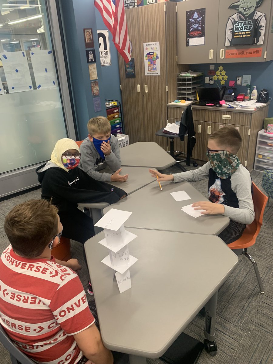 killianjen's tweet photo. 5th grade card stacking challenge week one. Relationships and STEM. #ECCS1stWeek https://t.co/UCzZ9QEEl8