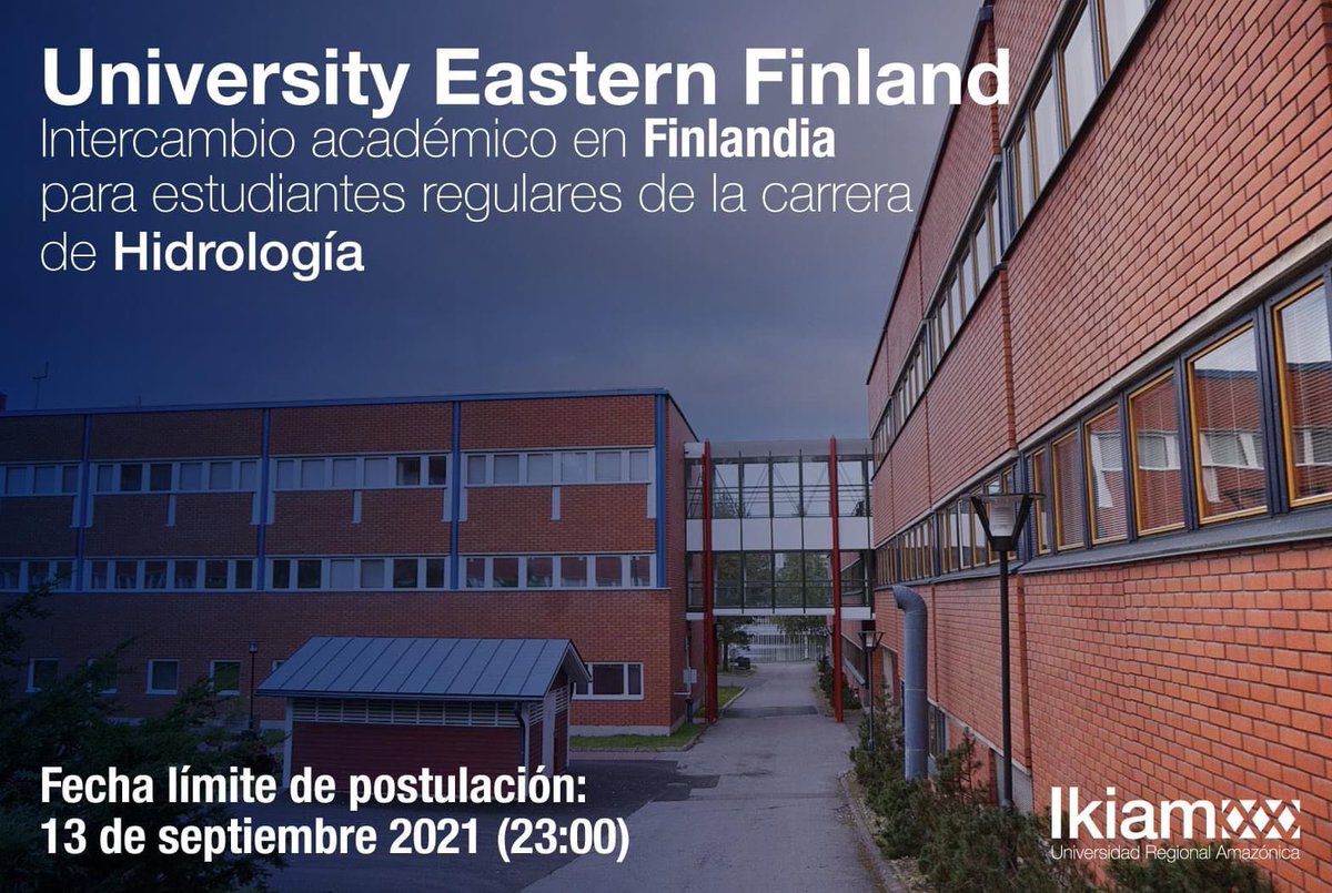 OPORTUNIDAD | ¿Te interesaría realizar un intercambio en inglés en Finlandia 🇫🇮 para el 2022? 

Si eres estudiante de Hidrología en <a href="/u_ikiam/">Ikiam</a>, te invitamos a aplicar a la convocatoria para ser becario del Programa Erasmus+ por un semestre en University of Eastern Finland 👇🏻👇🏻