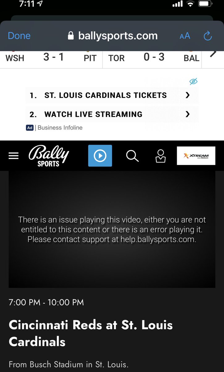 BethLBritton's tweet photo. @BallySportsMW Yeah, the app gives you this error and the channel that we pay extra for by the way just to watch cardinals games, is showing fighting! You are a joke! https://t.co/TV3VaGwpxo