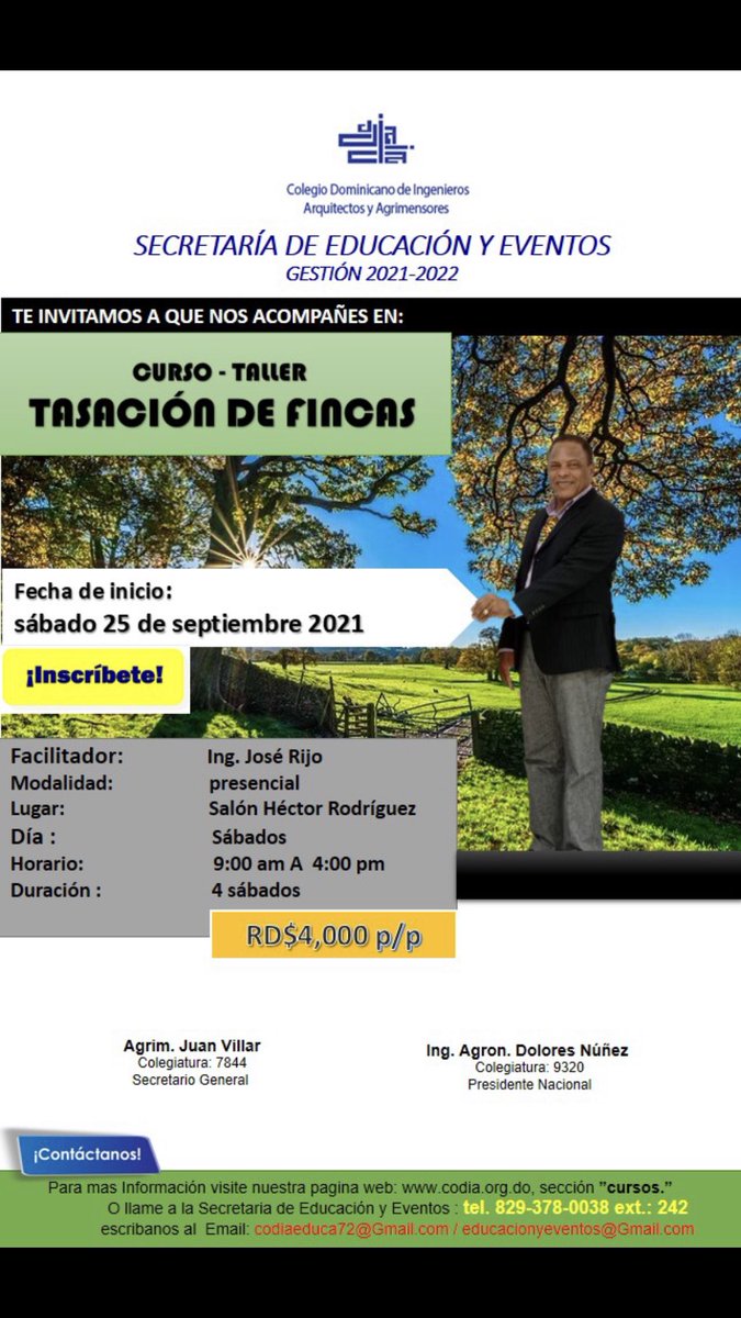 CodiaCentral's tweet photo. Curso Taller Tasación de Fincas.
#codiard #codiavirtual #presidentecodiard https://t.co/DdeYwioHdg