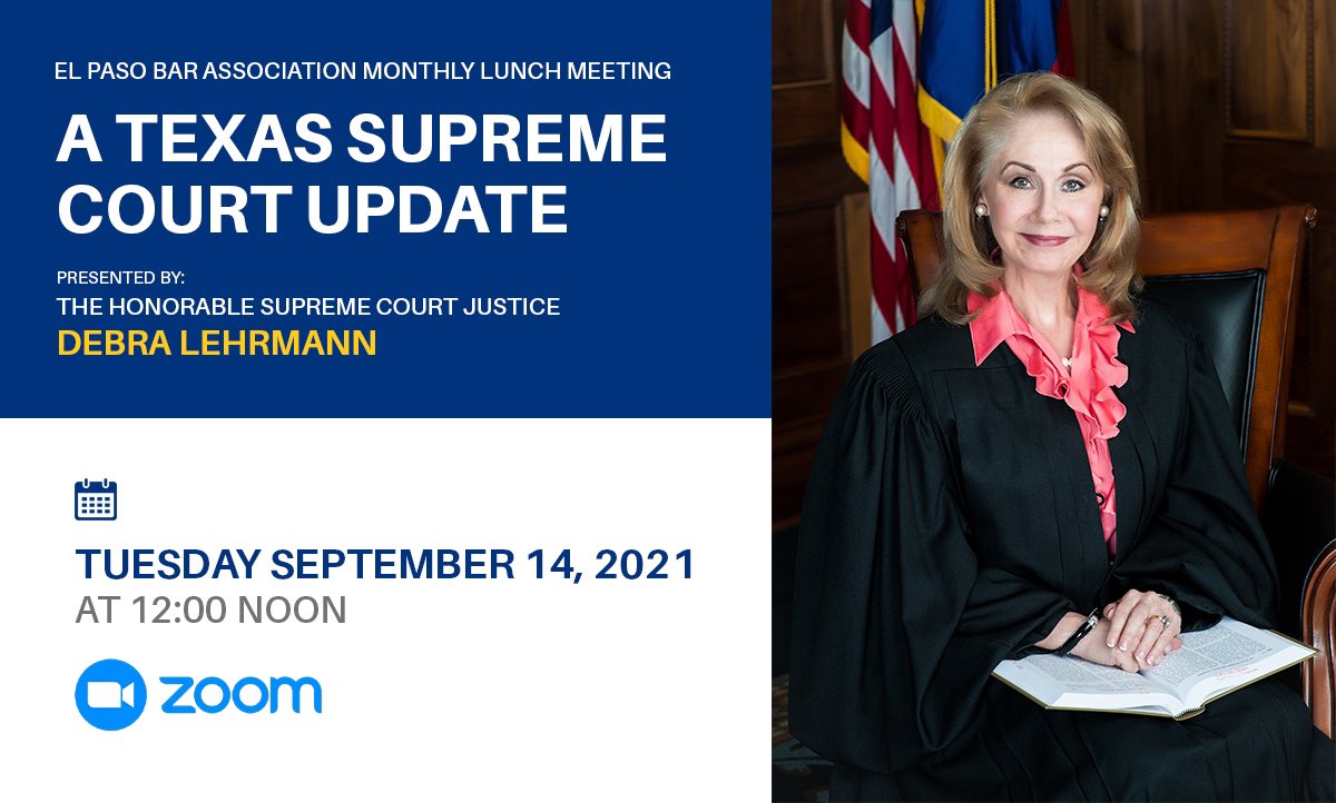 elpbar's tweet photo. CLE CREDIT IS FREE TO EL PASO BAR ASSOCIATION MEMBERS. YOU MUST RSVP TO INFO@ELPASOBAR.COM TO RECEIVE THE CLE CREDIT.
IF YOU WOULD LIKE TO JOIN THE EL PASO BAR ASSOCIATION, PLEASE GO TO OUR WEBSITE AT https://t.co/ooey9CiVCW https://t.co/8rKp8WNUZ0