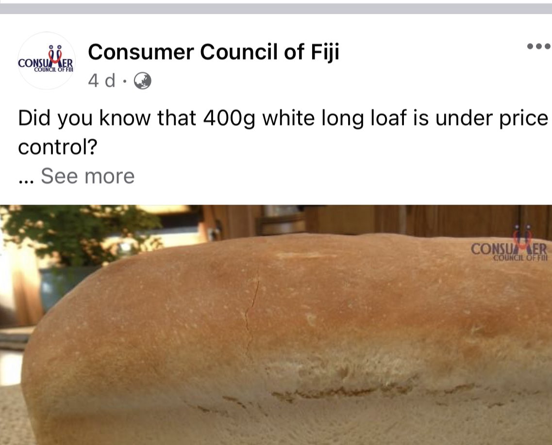 RichardKNaidu's tweet photo. Not sure about the long loaf - but sure looks like Consumer Council is under Fiji Government control🤣 https://t.co/hSXWlH5V5O