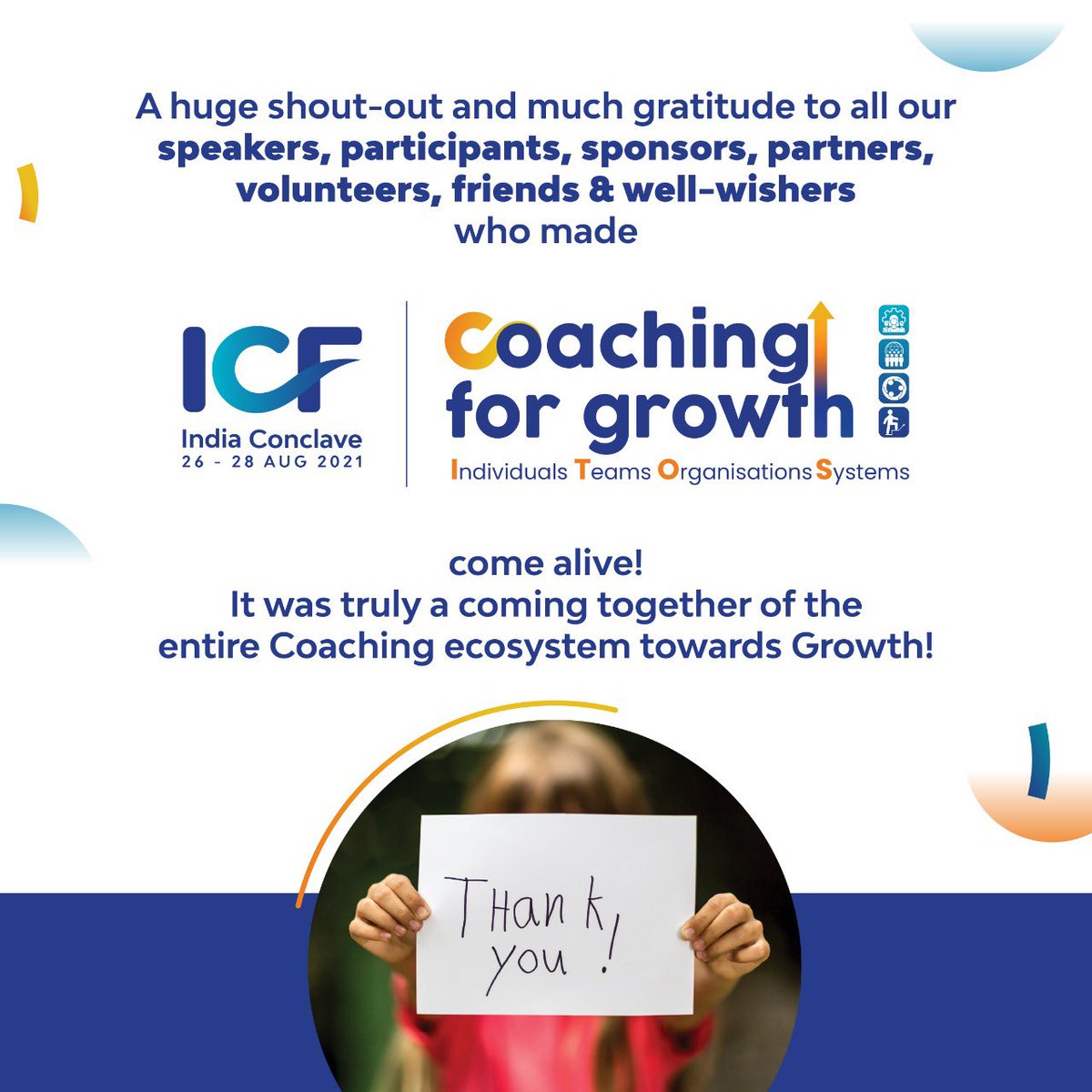 Thanks to all who came and participated whole-heartedly to make the ICF India Conclave 2021 the magnificent experience that it was!

We truly appreciate your valuable support and participation! #coaching #coachingforgrowth #internationalcoachingfederation