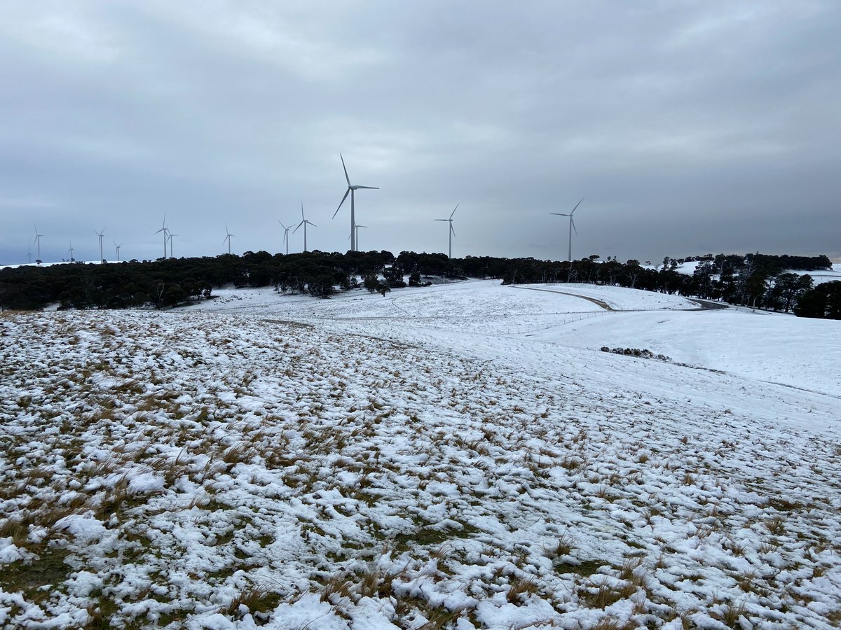 Check out the snow last week at our Gunning Wind Farm ❄️👀 A frosty morning out at site. Thanks to Craig, our Site Manager for the snap! 📸 #climategramers