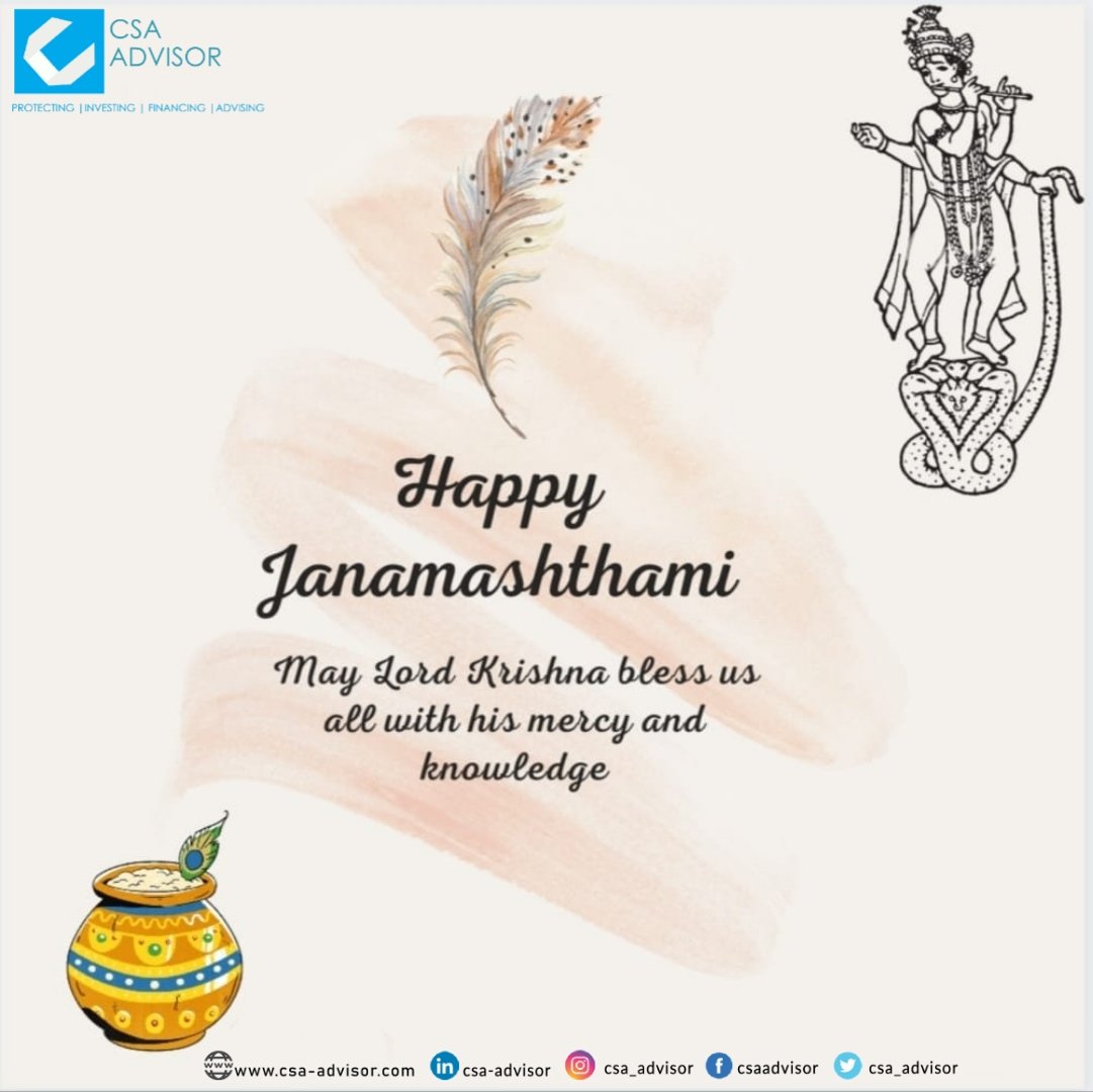 csa_advisor's tweet photo. May this Janmashtami, Lord Krishna shower his blessings on you and your loved ones!
.
Happy Janmashtami.
.
.
#janmashtami #krishna #lordkrishna #greetings #love #peace #radheradhe #shrikrishna #gokul #csaadvisor #csamanagementconsultantprivatelimited https://t.co/yiEY6Wx2jj