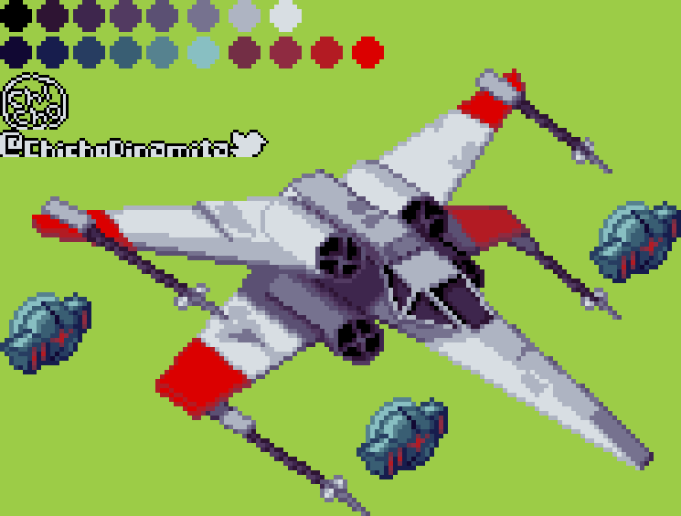 ChichoDinamita's tweet photo. A bit late but here it is, #RandomSpaceshipGenerator for #pixel_dailies
I got 3,2,5: A bit damaged X-Wing with Drones! @Pixel_Dailies https://t.co/Ep3xUW0GJY