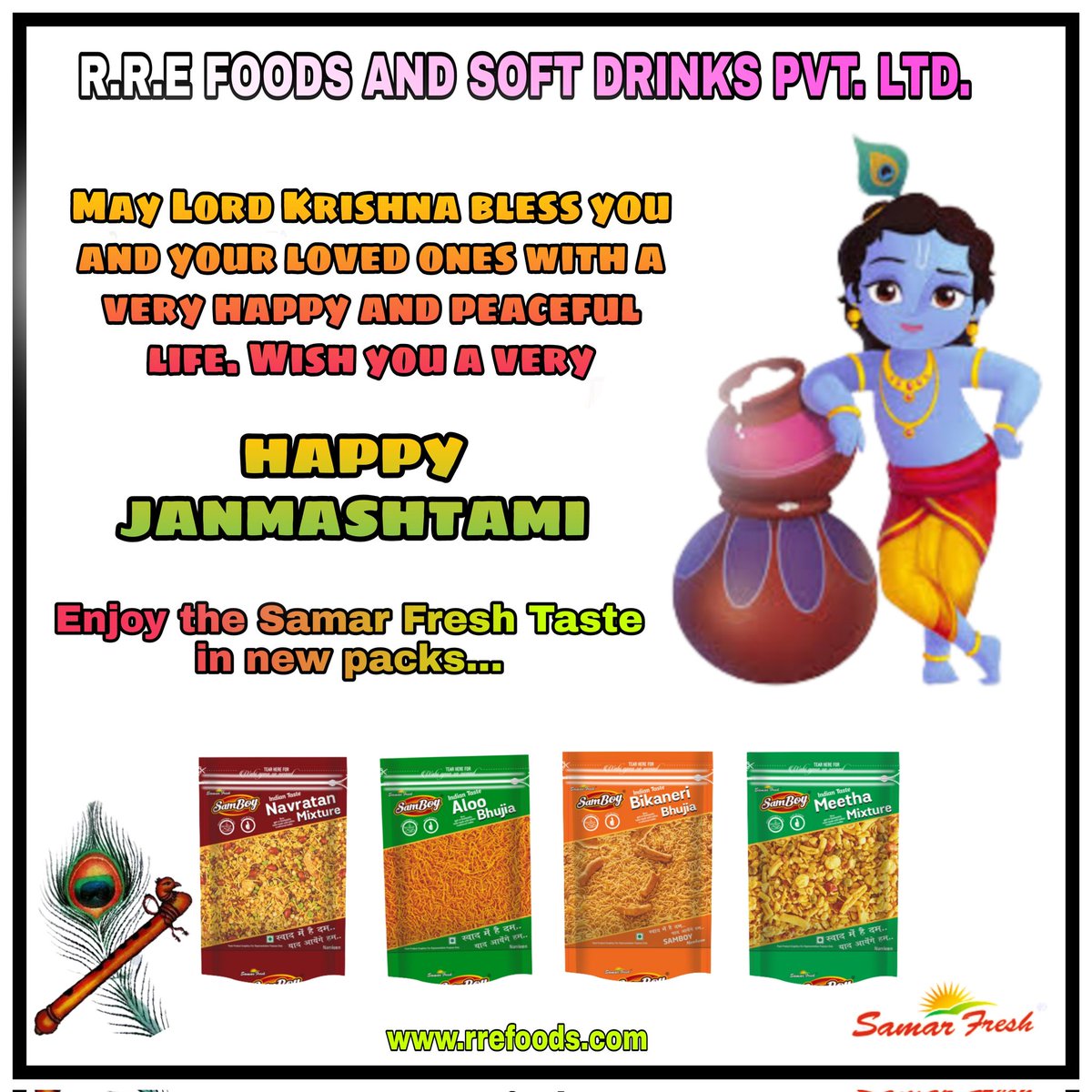 RreSoft's tweet photo. May Lord Krishna bless you and your loved ones with a very happy and peaceful life. Wish you a very Happy Janmashtami

#Happyjanmastami #lordkrishna #celebration #love #rrefoodsandsoftdrink #Samarfresh https://t.co/VcZsOG3N9s