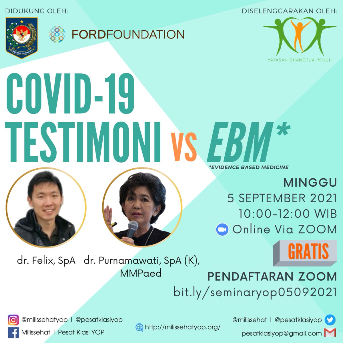 Kita luruskan semua gossip &amp; "katanya" yuk. Supaya pengobatan covid-19 lebih optimal dan tidak mubazir. 

Daftar di bit.ly/seminaryop0509…