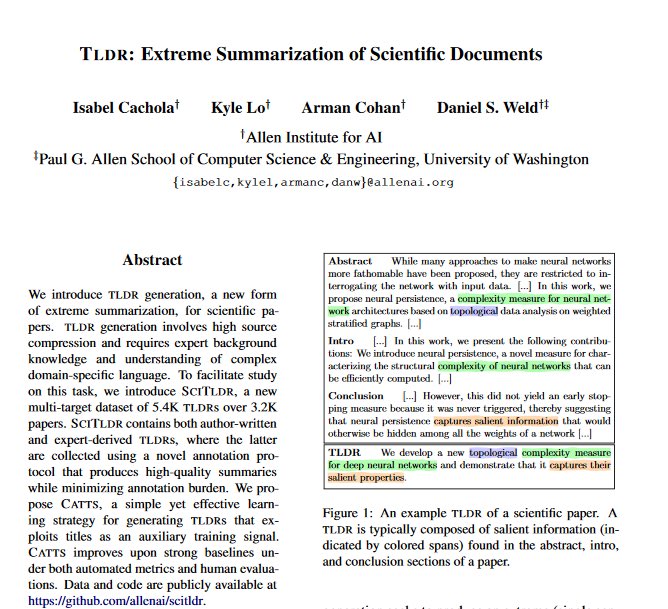 emollick's tweet image. If you want to summarize your research in a sentence… have an AI do it.  SciTLDR sums up papers given an abstract, intro &amp;amp; conclusion. And it works impressively well: scitldr.apps.allenai.org

Academics who want to promote a paper, reply with your AI summary (&amp;amp; link to the work)