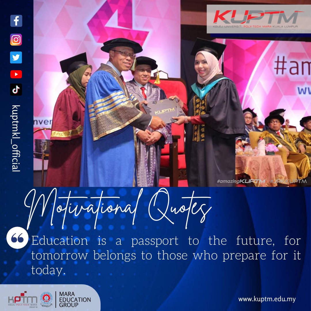 uptm_official's tweet photo. 𝗘𝗗𝗨𝗖𝗔𝗧𝗜𝗢𝗡 𝗜𝗦 𝗔 𝗣𝗔𝗦𝗦𝗣𝗢𝗥𝗧 𝗧𝗢 𝗧𝗛𝗘 𝗙𝗨𝗧𝗨𝗥𝗘, 𝗙𝗢𝗥 𝗧𝗢𝗠𝗢𝗥𝗥𝗢𝗪 𝗕𝗘𝗟𝗢𝗡𝗚𝗦 𝗧𝗢 𝗧𝗛𝗢𝗦𝗘 𝗪𝗛𝗢 𝗣𝗥𝗘𝗣𝗔𝗥𝗘 𝗙𝗢𝗥 𝗜𝗧 𝗧𝗢𝗗𝗔𝗬 😉

https://t.co/ZaNcMbApc9

@KPTM_Official @MPPKUPTMKL @kplb_gov @maragov #AmazingKUPTM https://t.co/NeR1xixdyw