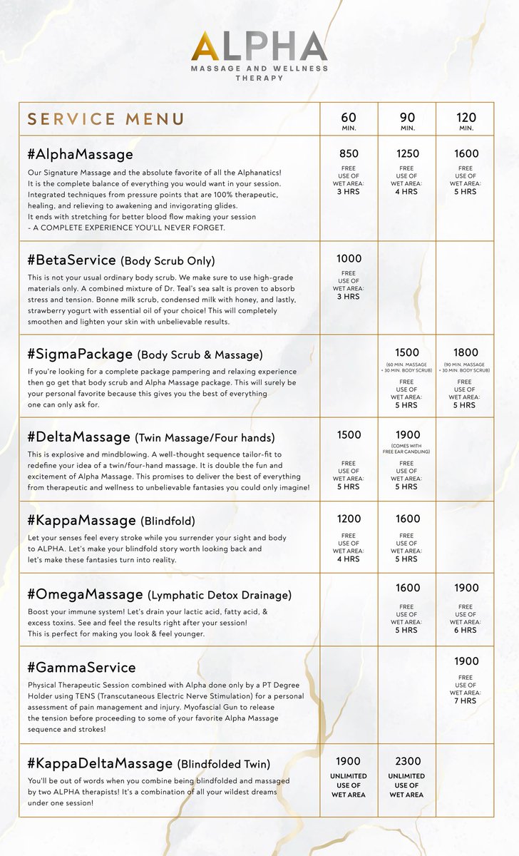 massage_alpha's tweet photo. Happy long weekend! Start your week with us cause EVERYTHING IS LESS 200! It's time to take advantage in trying our bestsellers #DeltaMassage #KappaMassage #KappaDeltaMassage you might wanna try LEGIT BODYSCRUB #BetaService #SigmaPackage let's take your stress away! Book now 💆🏻♂️ https://t.co/PwbrqZqRLk